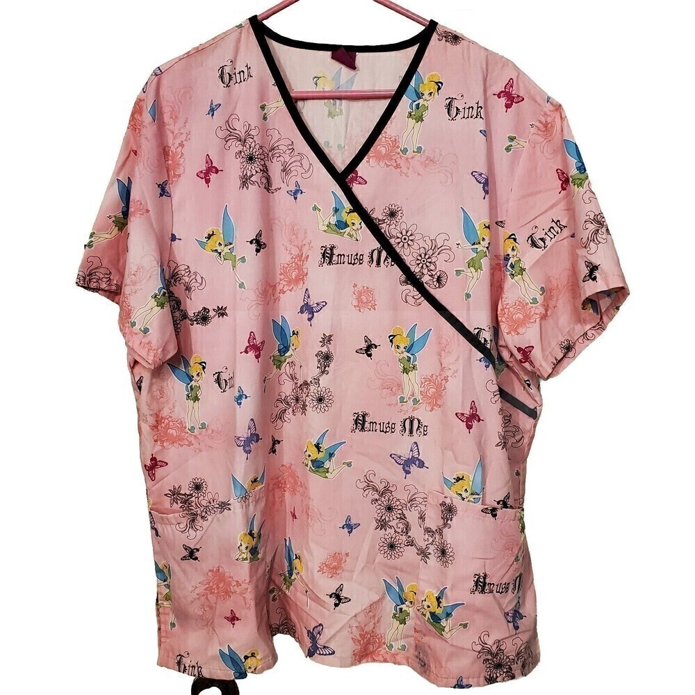 Disney Pink Tinker Bell Wrap-Style Scrub Top